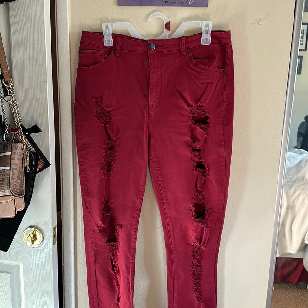 Maroon, high, waisted pants